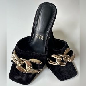 ZARA Black velvet heels